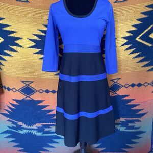 Anne Klein Striped Knit Dress Blue Black 3/4 Sleeve Women's Size Small NEW